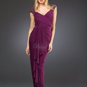 Mignon Purple Asymmetrical Ruched Wrap Gown